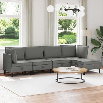 vidaXL Woonkamer Meubelset 5 st 5-zits Donkergrijs 280 x 140, Verzenden, Nieuw, Minder dan 150 cm, Stof