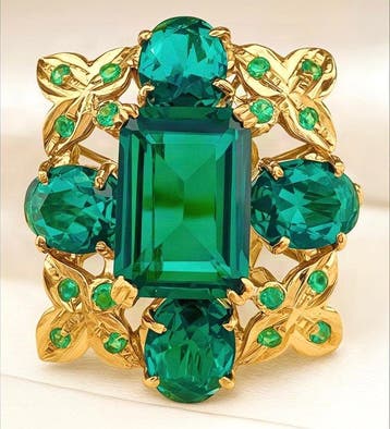 Zonder minimumprijs - Ring - 9 kt. Geel goud, Zilver Smaragd, Sieraden, Tassen en Uiterlijk, Nieuw