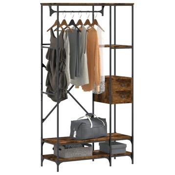vidaXL Kledingrek met schappen bewerkt hout gerookt, Kleding | Dames, Verzenden, Nieuw