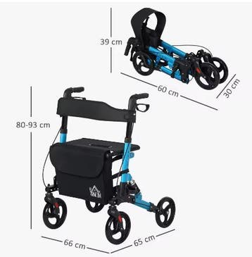 Opvouwbare Aluminium Rollator met Zitting, Verzenden, Nieuw