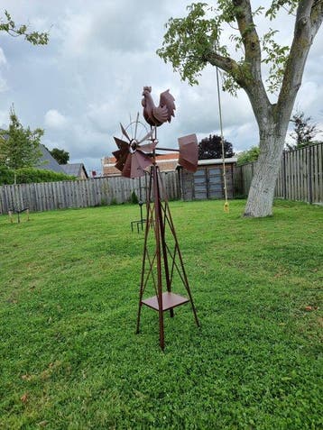 Beeld, XL Windmill Arrow with Rooster - 154.5 cm - Metaal -