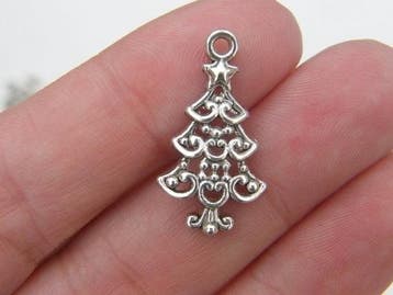 6 x Tibetaans zilveren kerstboom 24 x 13,5 x 2mm oogje: 2..., Ophalen of Verzenden, Nieuw, Kraal