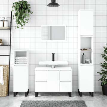 vidaXL Badkamerkast 30x30x100 cm bewerkt hout wit, Verzenden, Nieuw