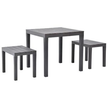 vidaXL Tuintafel met 2 banken kunststof bruin, Verzenden, Nieuw, Textileen, 3 zitplaatsen