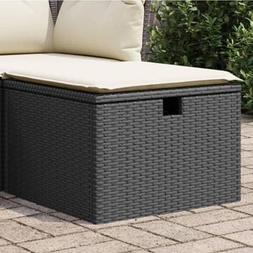 vidaXL Tuinkruk met kussen 55x55x37 cm poly rattan zwart, Verzenden, Nieuw, Rotan