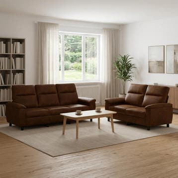 vidaXL Bankstel 2 pcs Bruin Nep Suede Leer, Verzenden, Nieuw, 200 tot 250 cm
