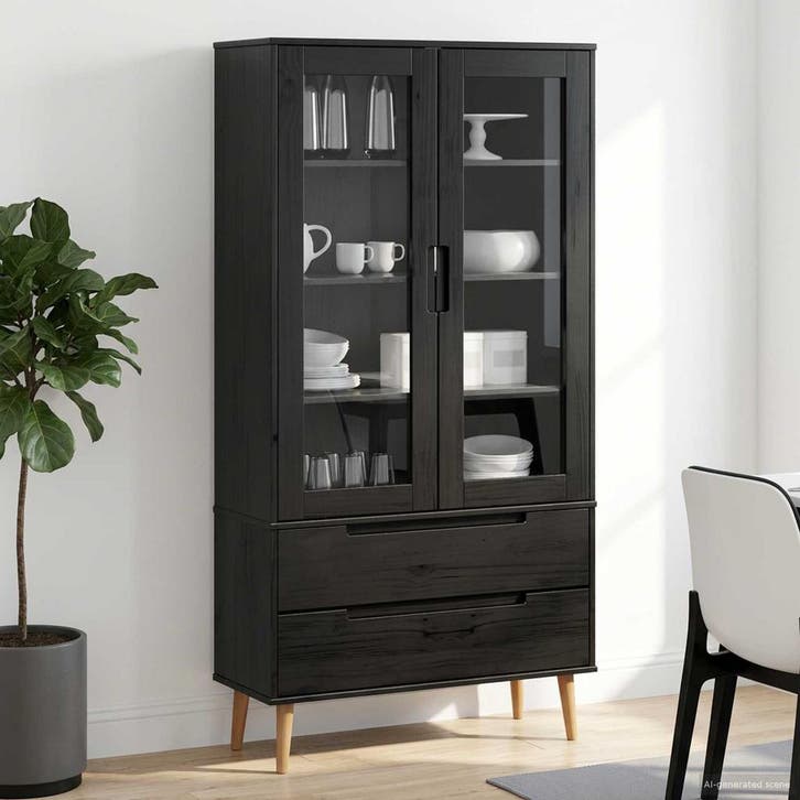 vidaXL Glazen Display Kast Zwart 90 x 35 x 175 cm, Huis en Inrichting, Kasten | Boekenkasten, Nieuw, Minder dan 50 cm, Grenenhout