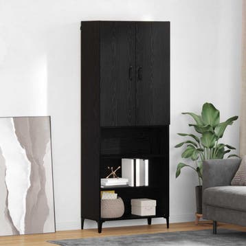 vidaXL Highboard Zwart Eiken 69,5 x 34 x 180 cm Bewerkt hout, Huis en Inrichting, Kasten | Buffetkasten, Minder dan 50 cm, Verzenden