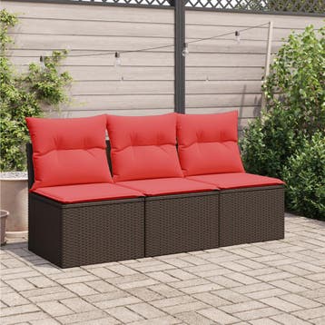 vidaXL Tuinbank met kussens 3-zits poly rattan bruin, Verzenden, Nieuw