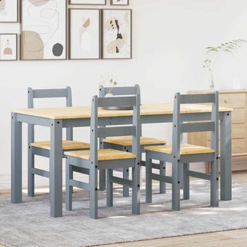vidaXL 5-delige Eetset PANAMA massief grenenhout grijs, Huis en Inrichting, Complete eetkamers, Verzenden, Nieuw