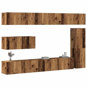 vidaXL 7-delig Tv-meubelset wandmontage bewerkt hout oud, Verzenden, Nieuw, Overige houtsoorten
