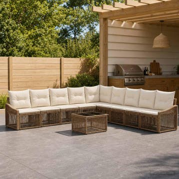 vidaXL Tuinbankenset 10 st Beige poly rattan, Verzenden, Nieuw, Meer dan 8 zitplaatsen