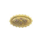 Antiek gouden Victoriaanse broche met robijn en diamanten..., Gebruikt, Overige kleuren, Ophalen of Verzenden, Met edelsteen