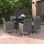 vidaXL 7-delige Tuinset met kussens poly rattan en glas, 6 zitplaatsen, Nieuw, Tuinset, Verzenden