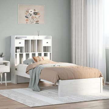 vidaXL Bed met boekenkast zonder matras grenenhout wit, Eenpersoons, Verzenden, Wit, Nieuw