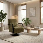 Leren draaifauteuil Mood - Kenia Olive (olijf) -, Huis en Inrichting, Fauteuils, Nieuw, Ophalen of Verzenden, 50 tot 75 cm, Industrieel, Modern