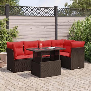 vidaXL 6-delige Loungeset met kussens poly rattan acacia, Verzenden, Nieuw, Loungeset