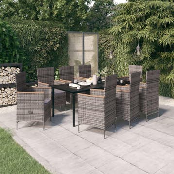 vidaXL 9-delige Tuinset met kussens grijs, Tuin en Terras, Verzenden, Nieuw, 8 zitplaatsen, Tuinset