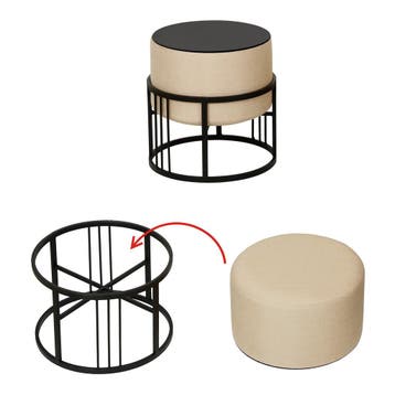 Krukje en bijzettafel Tas rond 2-in-1 set stapelbaar beige e, Verzenden, Nieuw