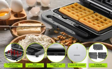 Sandwich Maker 3in1 Zwart/Zilver 1000W (Kook-Bakplaten), Witgoed en Apparatuur, Verzenden, Nieuw