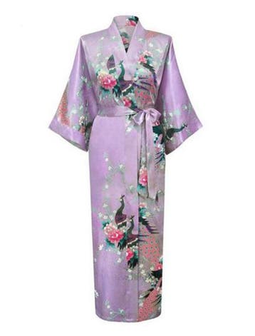 KIMU® Kimono Lila Maxi XL-XXL Yukata Satijn Lang Lange Licht, Ophalen of Verzenden, Nieuw, Maat 46/48 (XL) of groter, Carnaval
