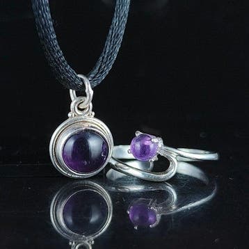 Amethist - Zilver - 2-delige sieradenset - amethist