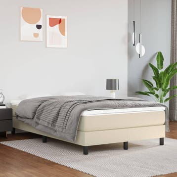 vidaXL Boxspring bed kunstleer crèmekleurig 120x200 cm, Overige materialen, Verzenden, Nieuw, Twijfelaar