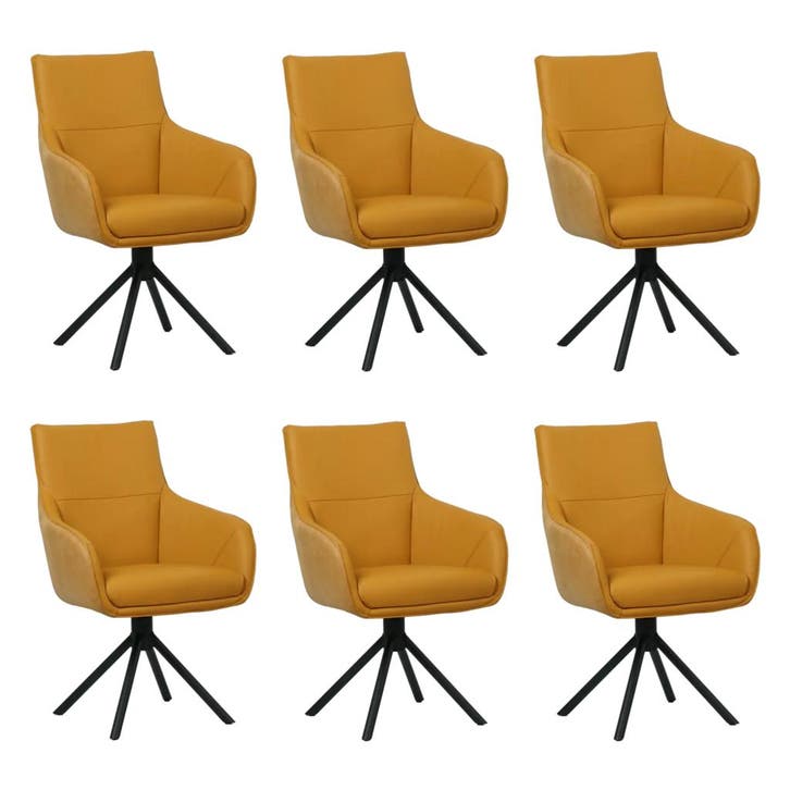 Set van 6 Leren draaibare eetkamerstoelen Fancy Duo - Kenia, Huis en Inrichting, Stoelen, Vijf, Zes of meer stoelen, Nieuw, Leer