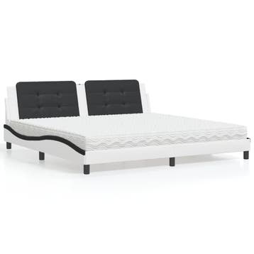 vidaXL Bed met matras Zadar kunstleer wit en zwart 200x200, Huis en Inrichting, Slaapkamer | Bedden, Overige materialen, Verzenden