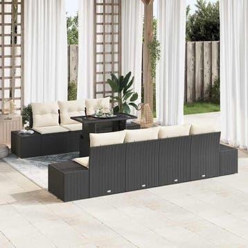 vidaXL Tuin Sofa Set 8 st Zwart en Crème, Verzenden, Nieuw, Rotan, 8 zitplaatsen