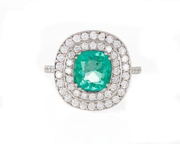Ring - 18 karaat Witgoud - 1.96ct. tw. Smaragd - Diamant, Nieuw