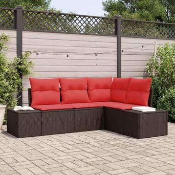 vidaXL Tuin Sofa Set 4 st Bruin poly rattan, Verzenden, Nieuw, Rotan, 4 zitplaatsen