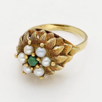 Ring - 18 karaat Geel goud Parel - Turquoise, Nieuw
