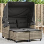 vidaXL Tuinbank 2-zits luifel en voetenbanken poly rattan, Tuin en Terras, Verzenden, Nieuw