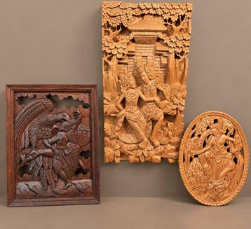 Drie reliëf gesneden panelen - Reliëf - Indonesië (Zonder, Antiek en Kunst
