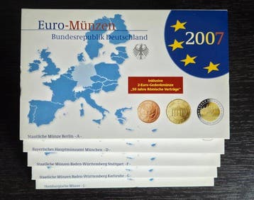Duitsland. Proof Set 2007 A,D,F,G,J (5 sets) (Zonder