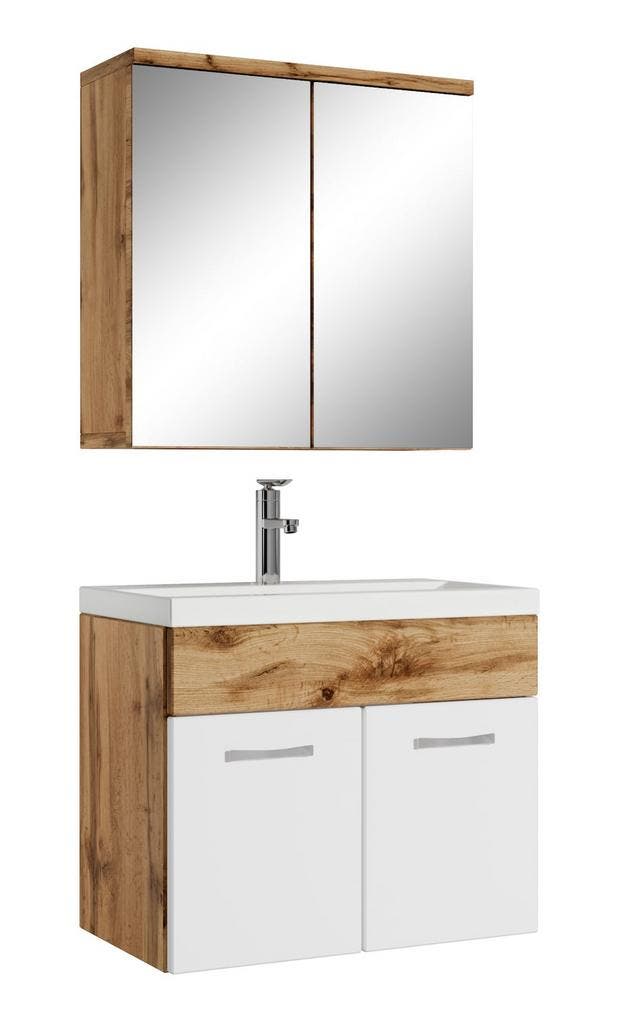 Badkamermeubel Set Montreal 01 60 cm Eiken Hooogglans Wit, Huis en Inrichting, Badkamer | Badkamermeubels, Nieuw, Wastafelkast