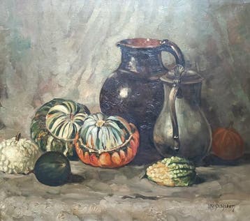 Louis van der steen (1891-1954) - Stilleven met pompoenen en
