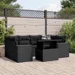 vidaXL 7-delige Loungeset met kussens poly rattan zwart, Verzenden, Nieuw, Rotan, Loungeset