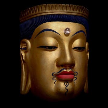 Signed Japan Wooden Noh Mask of Bosatsu   - sculptuur