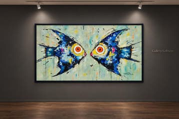 Piotr Piskorz Mystery of Blue moon Original painting XXL, Antiek en Kunst, Acrylverf, Hout, Ophalen of Verzenden, Dieren