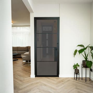 Stalen Binnendeur - Zwart - 4 Vlaks - Rookglas - Met slot, Doe-het-zelf en Verbouw, Deuren en Horren, Minder dan 80 cm, Binnendeur