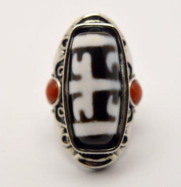 Tibetaanse DZI-kraal - Talisman - Ring