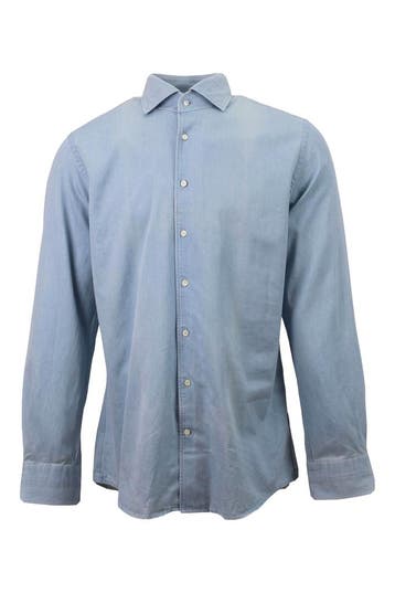 Profuomo Overhemd in maat 43 Blauw, Verzenden, Zo goed als nieuw, Blauw, Profuomo