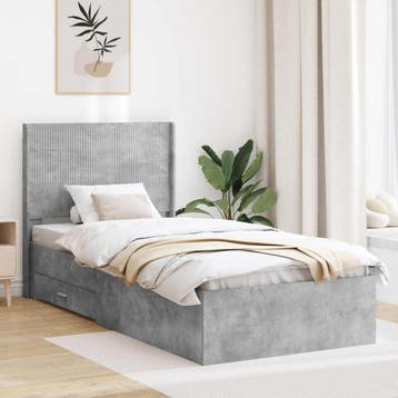 vidaXL Bedframe met opbergruimte en hoofdbord Betongrijs 90, Huis en Inrichting, Slaapkamer | Bedden, Verzenden, Nieuw, Grijs