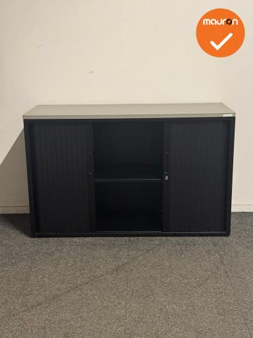 Basic - Roldeurkast - 75x120x43 cm - Zwart - Grijs topblad -, Werkplek, Ophalen of Verzenden, Gebruikt, Kast