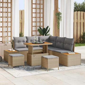 vidaXL Tuinbankenset 8 st 7-Aantal zitplaatsen Beige en, Verzenden, Nieuw, Rotan, 8 zitplaatsen