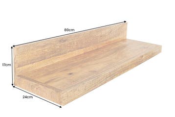 Massieve wandplank MAKASSAR 80cm naturel mangohout, Ophalen of Verzenden, Nieuw