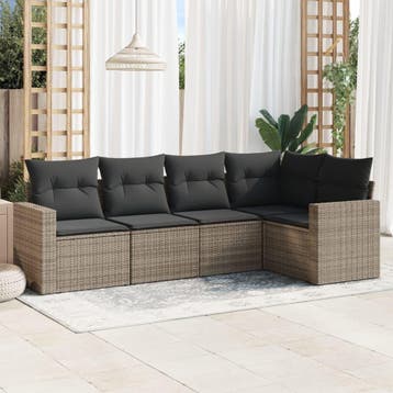 vidaXL 5-delige Loungeset met kussens poly rattan grijs, Verzenden, Nieuw, Loungeset