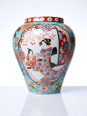 Oud Japanse vaas, polychroom porselein, Meiji-periode, Antiek en Kunst